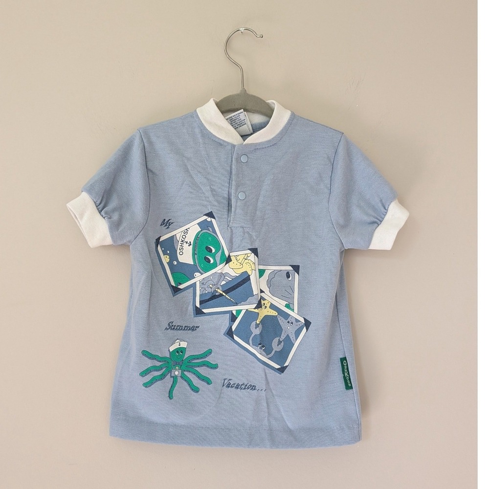 Vintage OshKosh Bgosh Toddler 3T‎ Blue Summer Vacation Octopus Shirt Made in USA